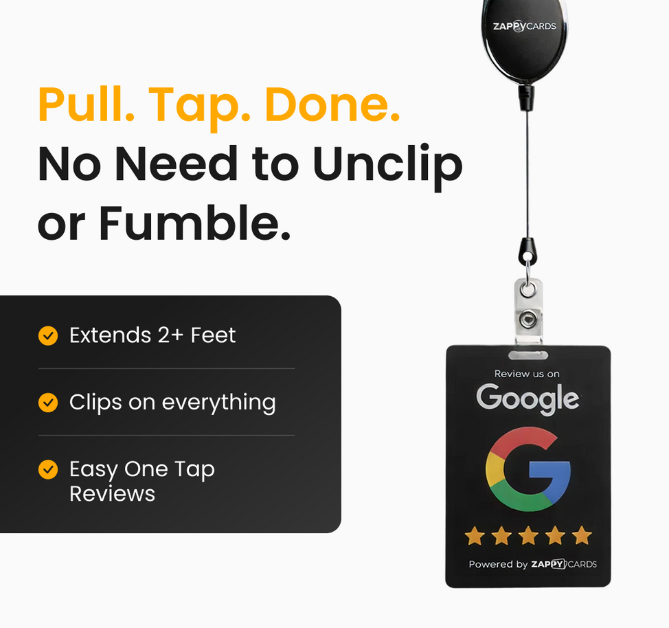 ZappyCards NFC card opens your Google review page instantly with one tap — no app needed